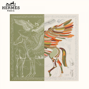 【日本入手困難】HERMES エルメス ペガサス d’Hermes カット ウォッシュ スカーフ140 H653694S 13-1