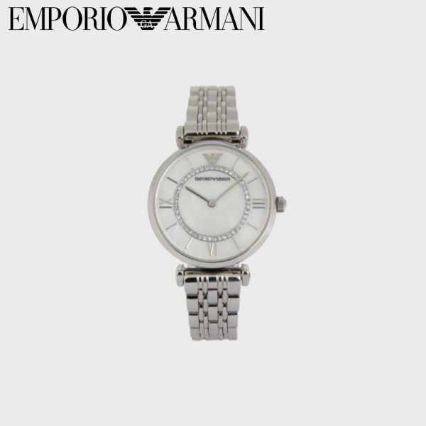 【お洒落な☆】EMPORIO ARMANI エンポリオアルマーニ 腕時計 ウォッチ クリスタルデコレーション メッシュベルト シルバー AR1908_NLP1_NLC
