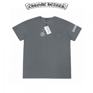 【アメリカ人気♪】CHROME HEARTS クロムハーツ Logo 刺繍 半袖 Tシャツ ユニセックス 灰/白
